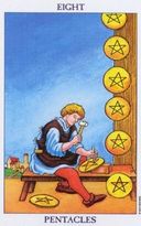 Tarotkaart Pentakels VIII