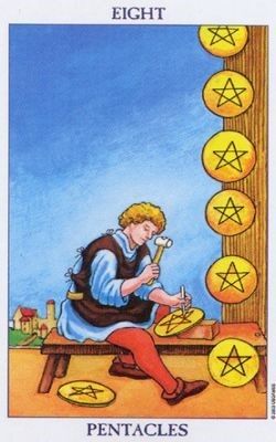Tarotkaart Pentakels VIII