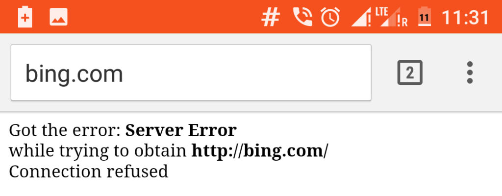 Got the error Server Error while trying to obtain a website Connection refused