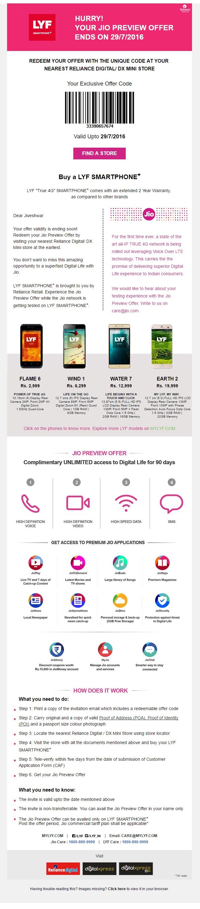 Reliance Jio LYF Mobile Phone Preview Offer