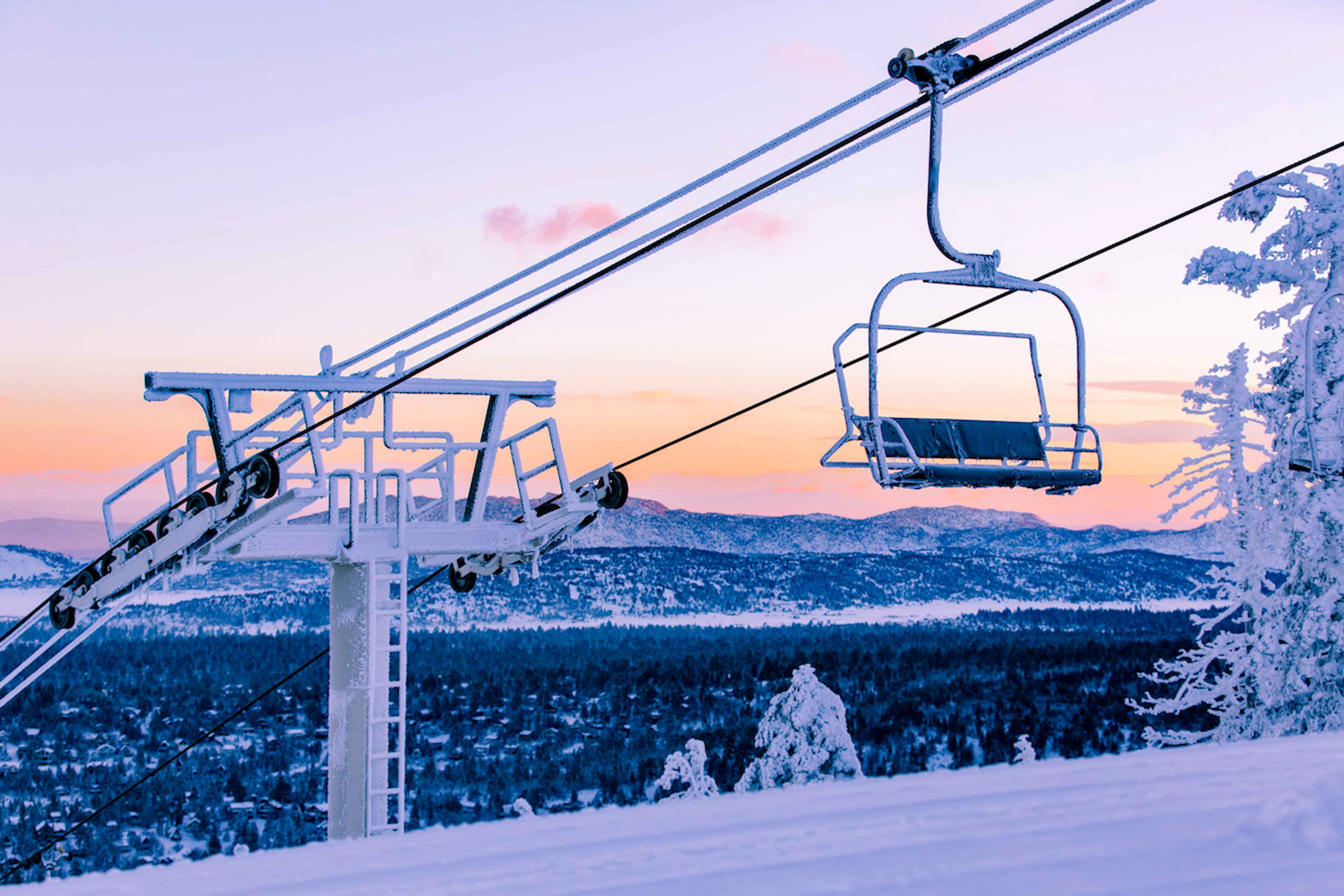 A chairlift at sunset