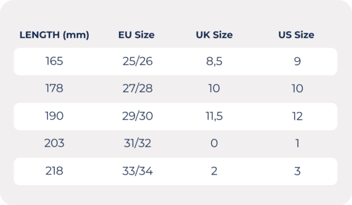 Polyver winter boot size chart - kids