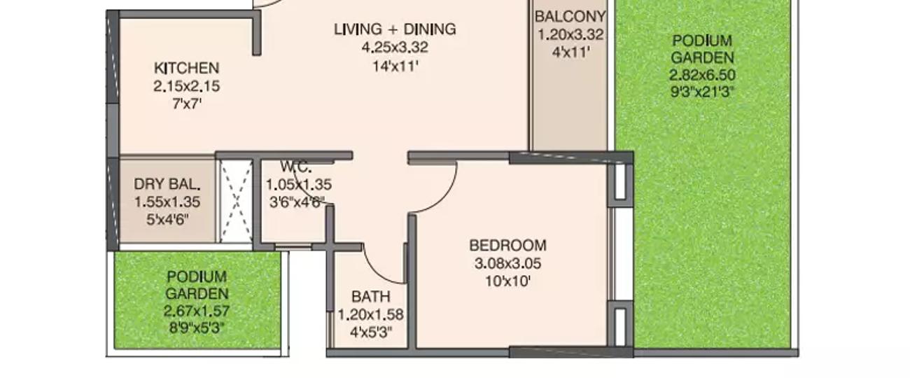 1 BHK Apartment 382 Sq.ft Mantra 7 Hills