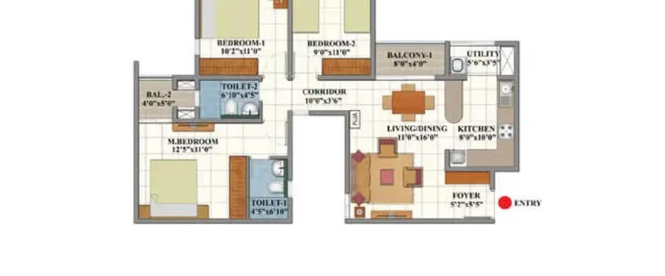3 BHK Apartment 1157 Sq.ft Shriram Divine City