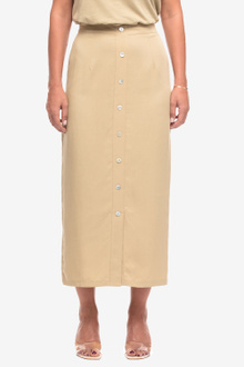 Khaki Button Down Midi Skirt