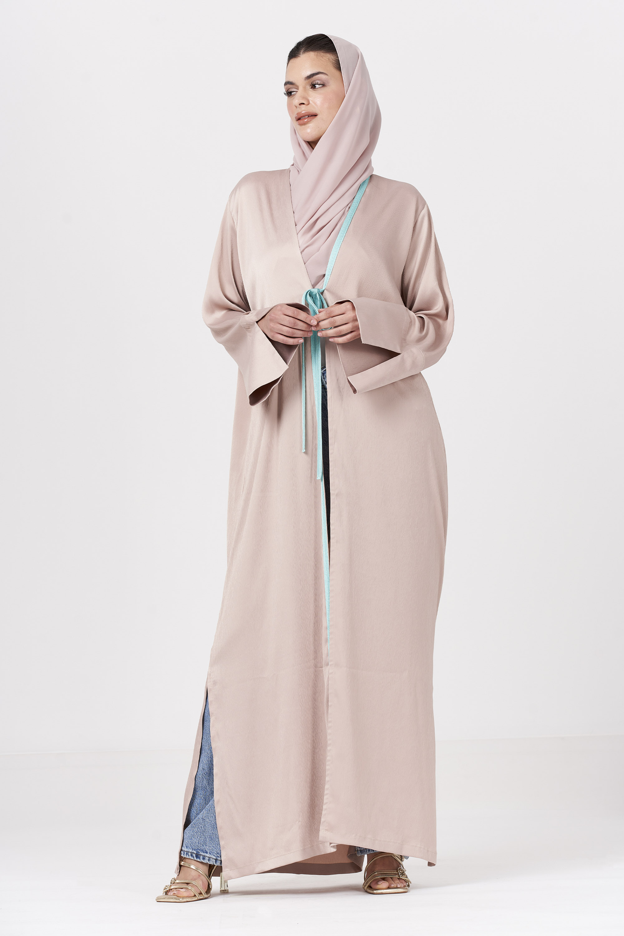 Shop Contrast Tape Satin Abaya Online in UAE | Kayfi