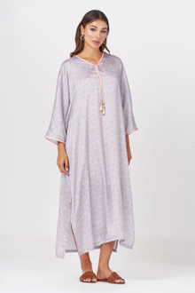 Seashell Print Kaftan with Contrast Piping in Grey