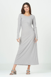 Empire Line Dress with Thumb Hole Sleeves in Grey