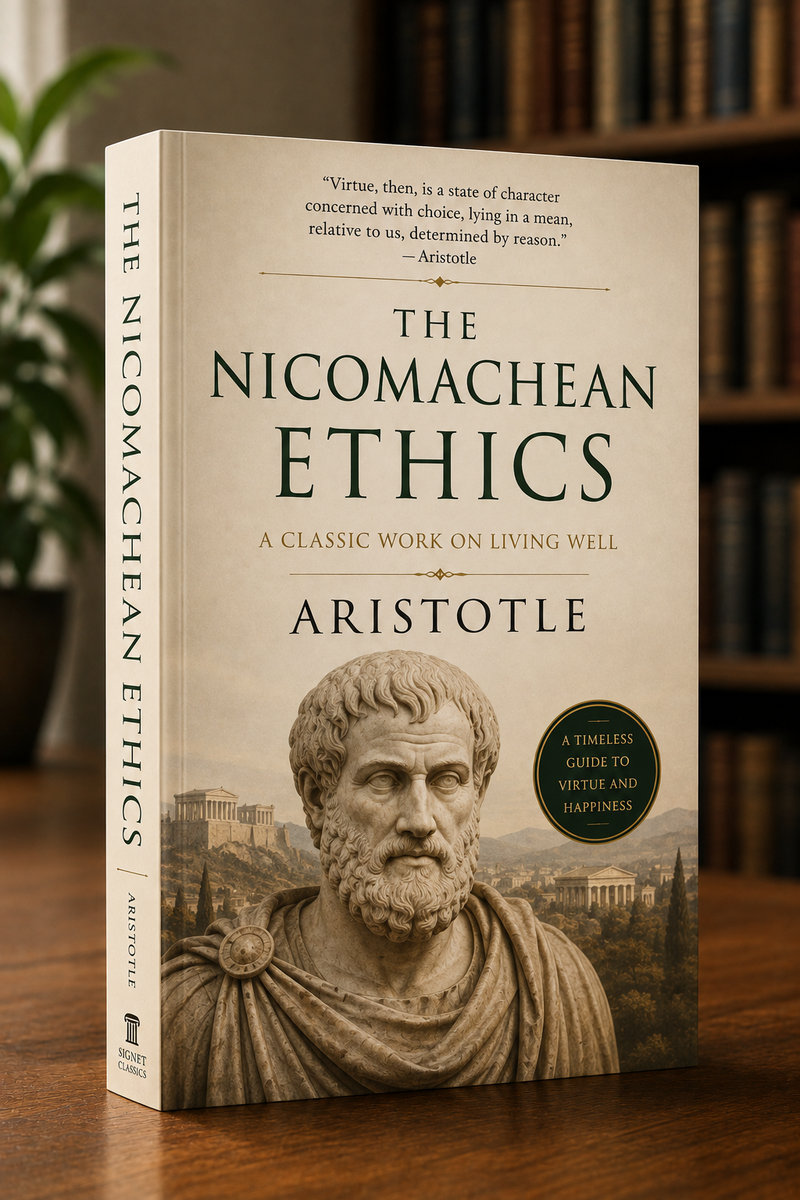 The Nicomachean Ethics by Aristotle book summary cover