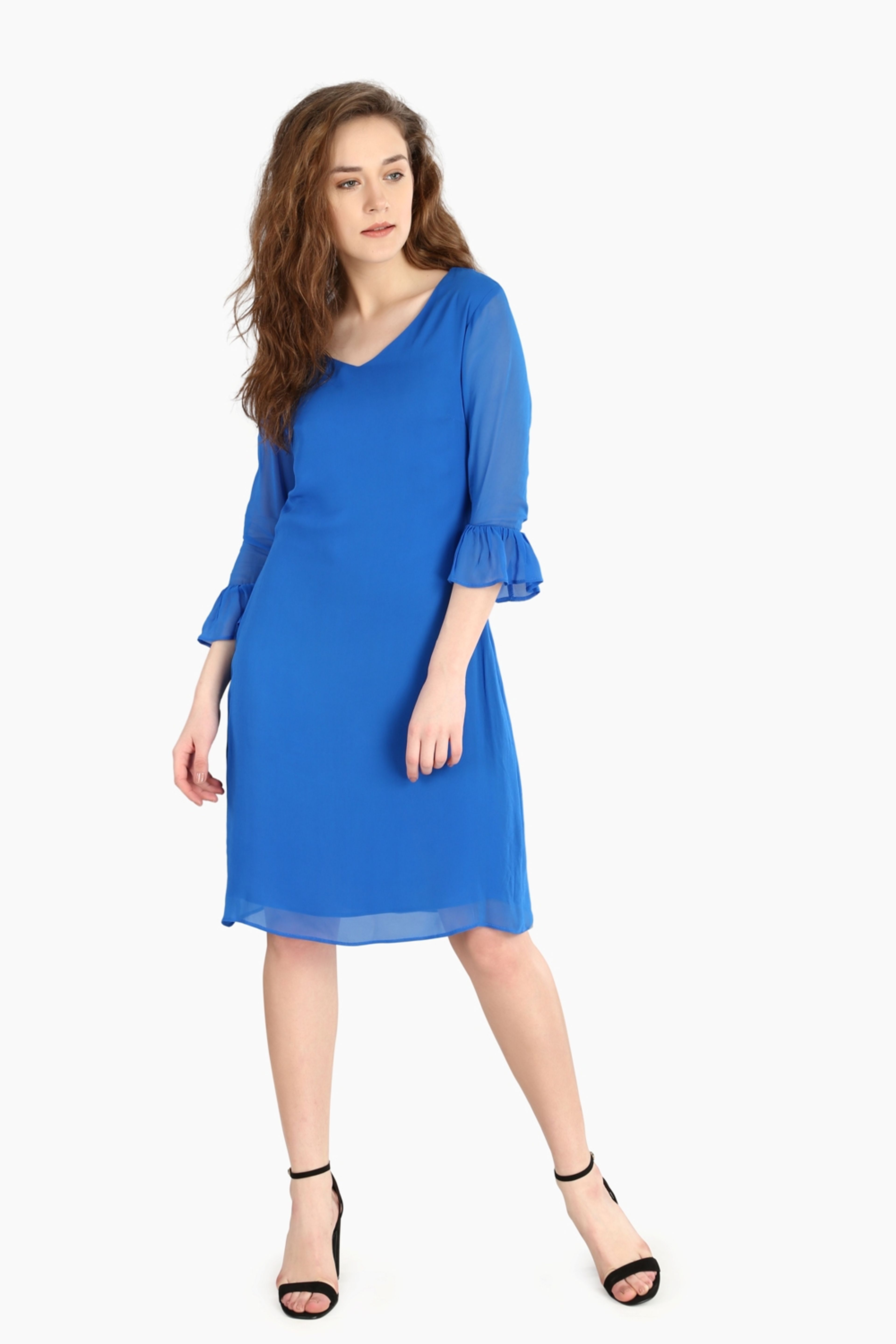 Blue A-Line Ruffle Dress