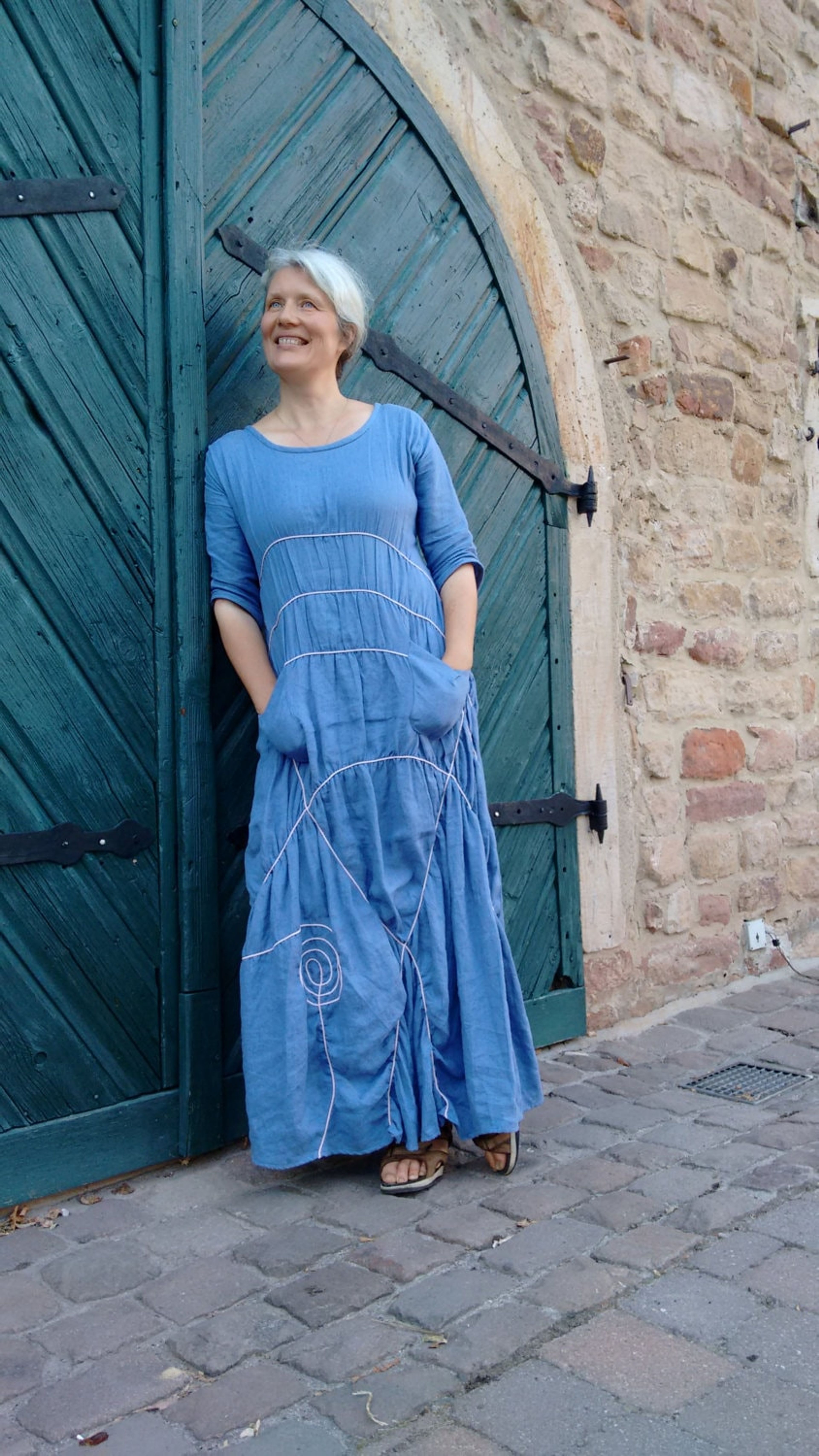 Handmade Blue Linen Long Dress