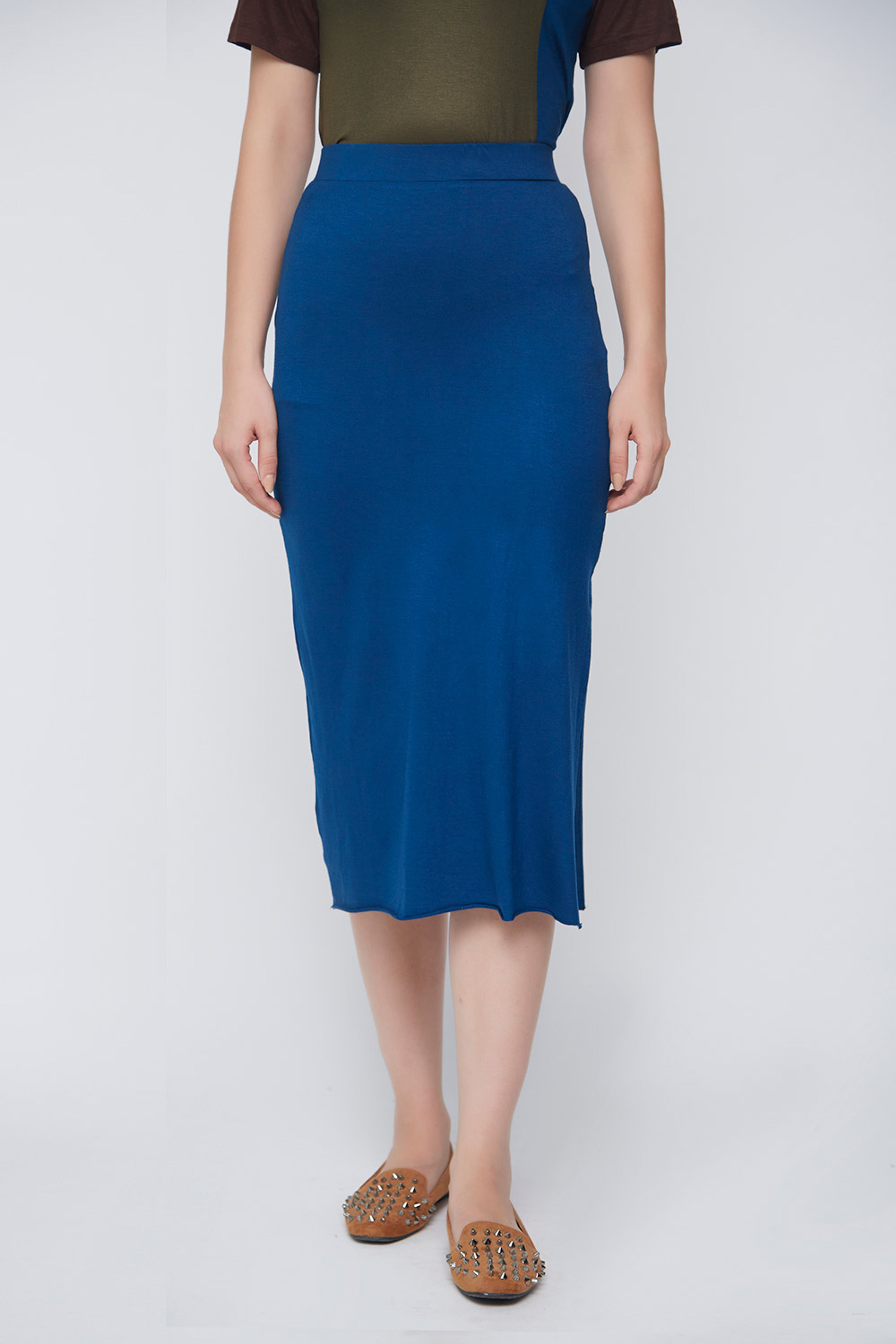 Blue Casual Midi Skirt