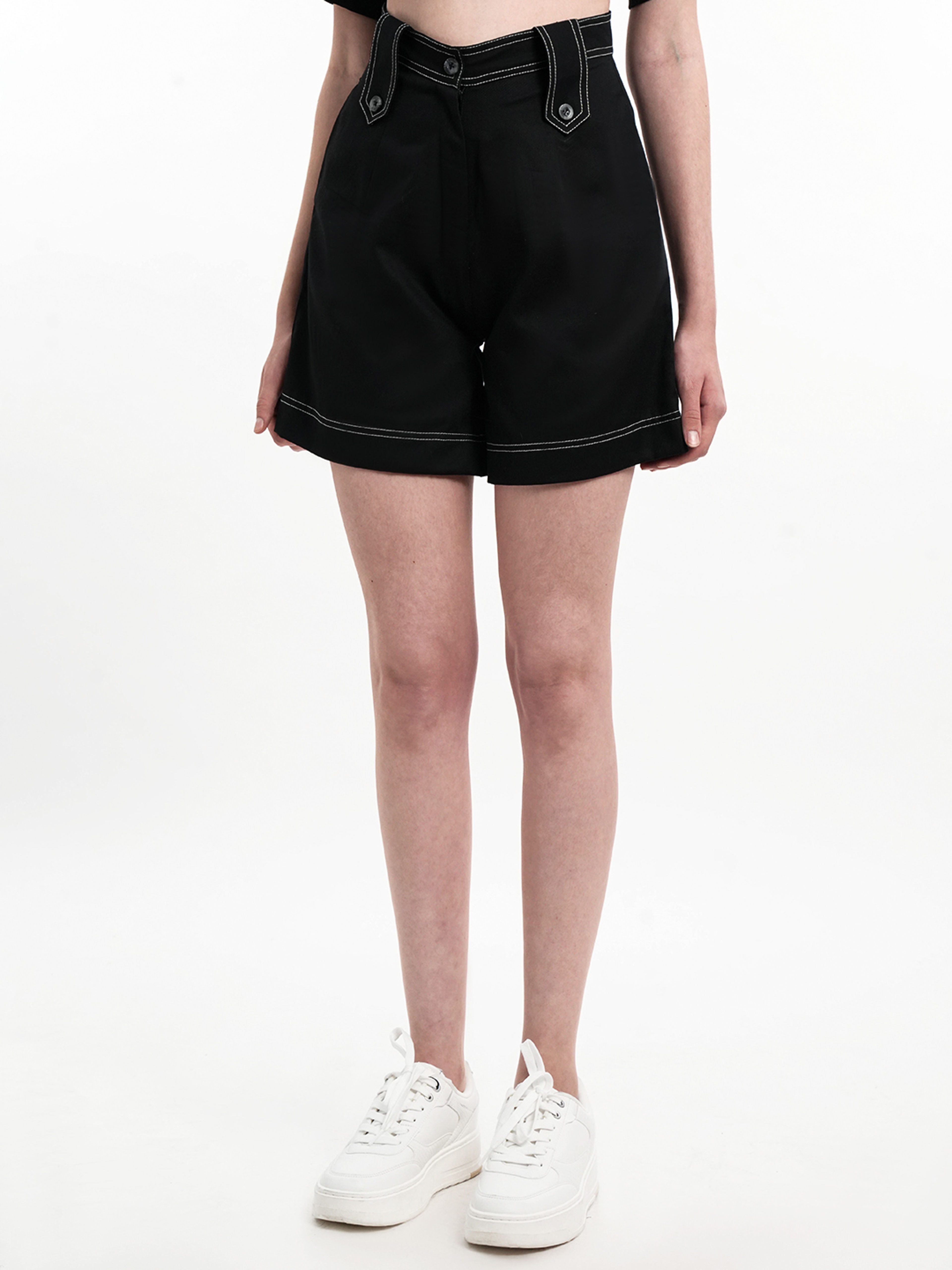 Black Stitch Detailed Shorts