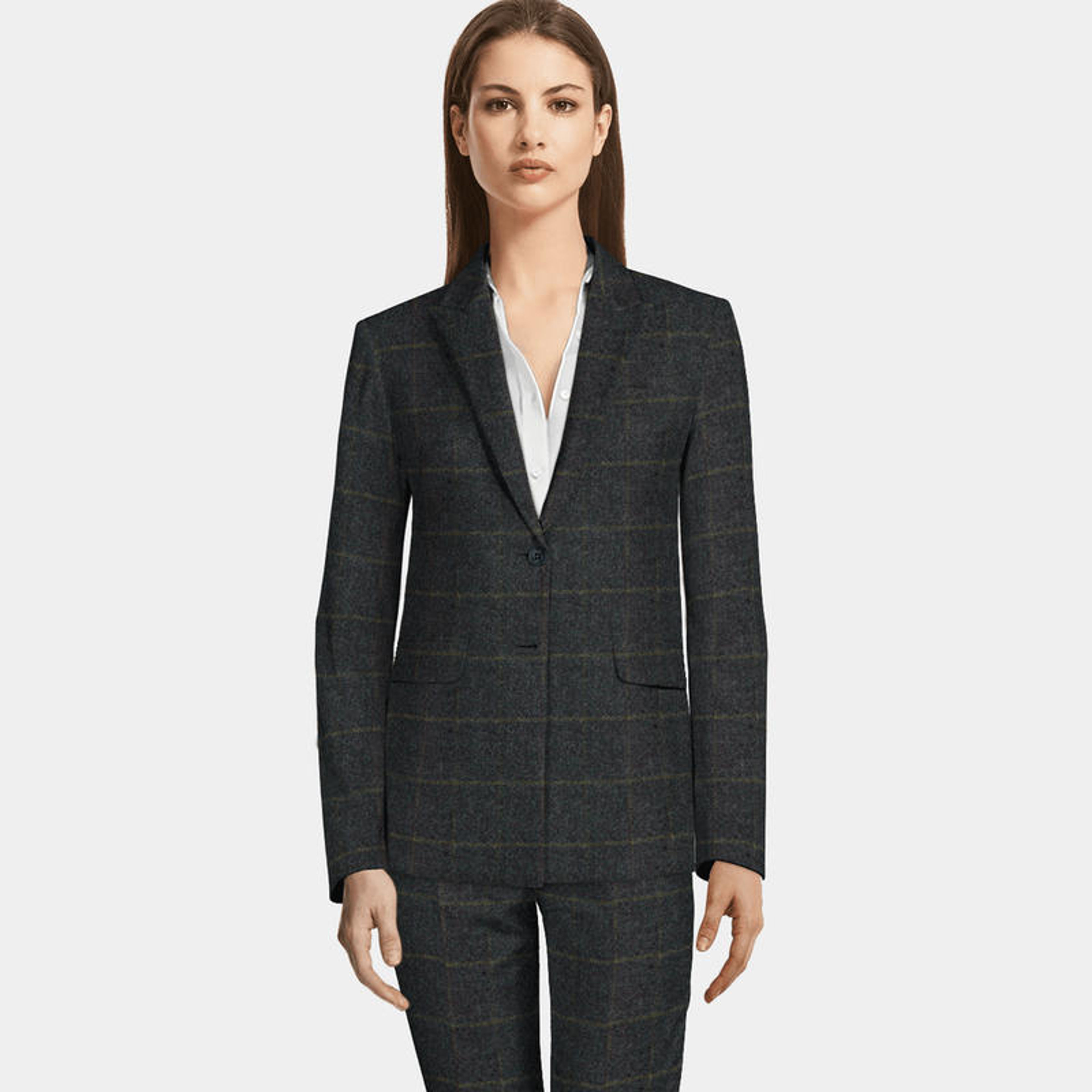 Navy Checked Tweed Pantsuit