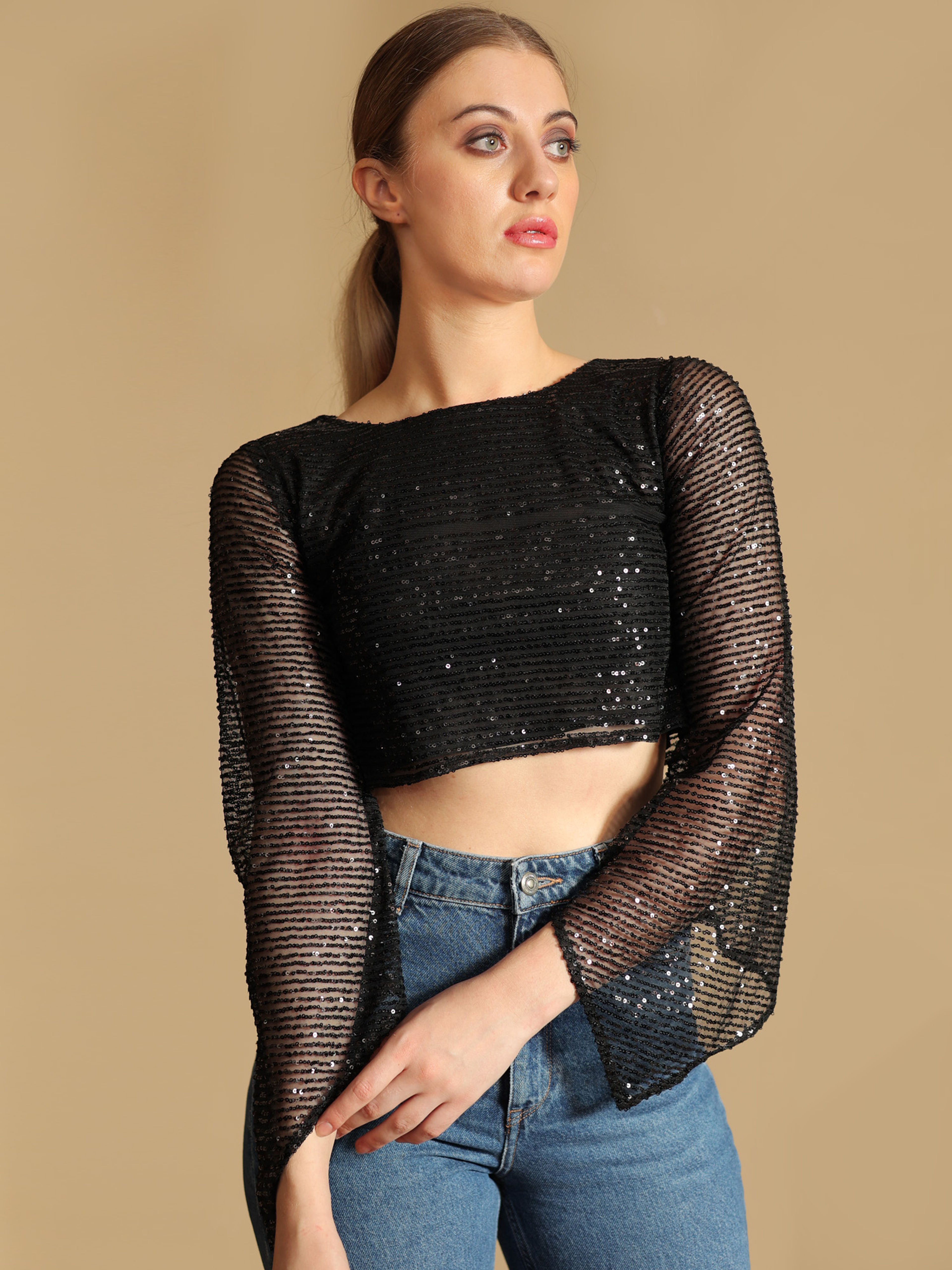 Sheer Sequin Crop Top