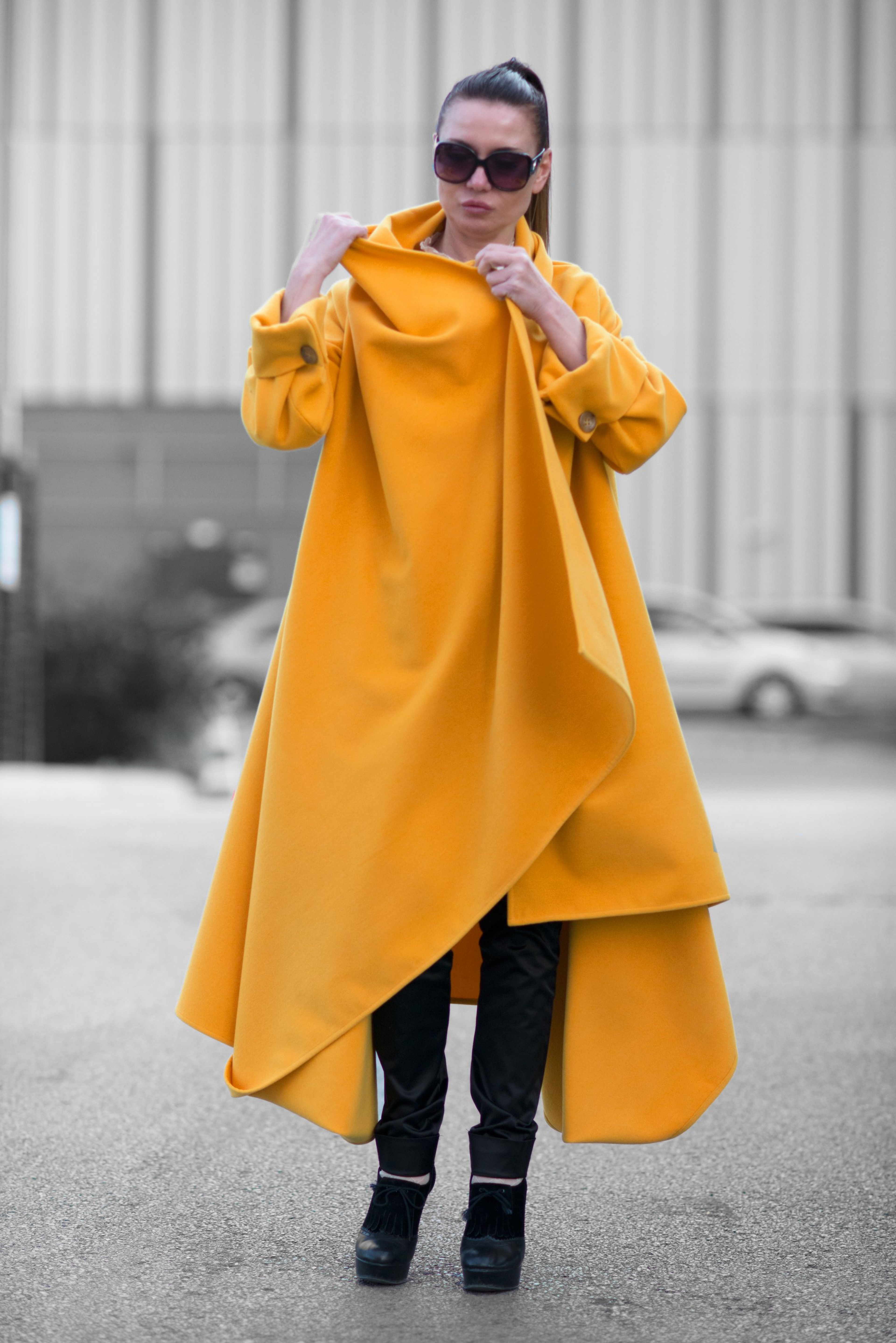 Plus Size Winter Mustard Overcoat