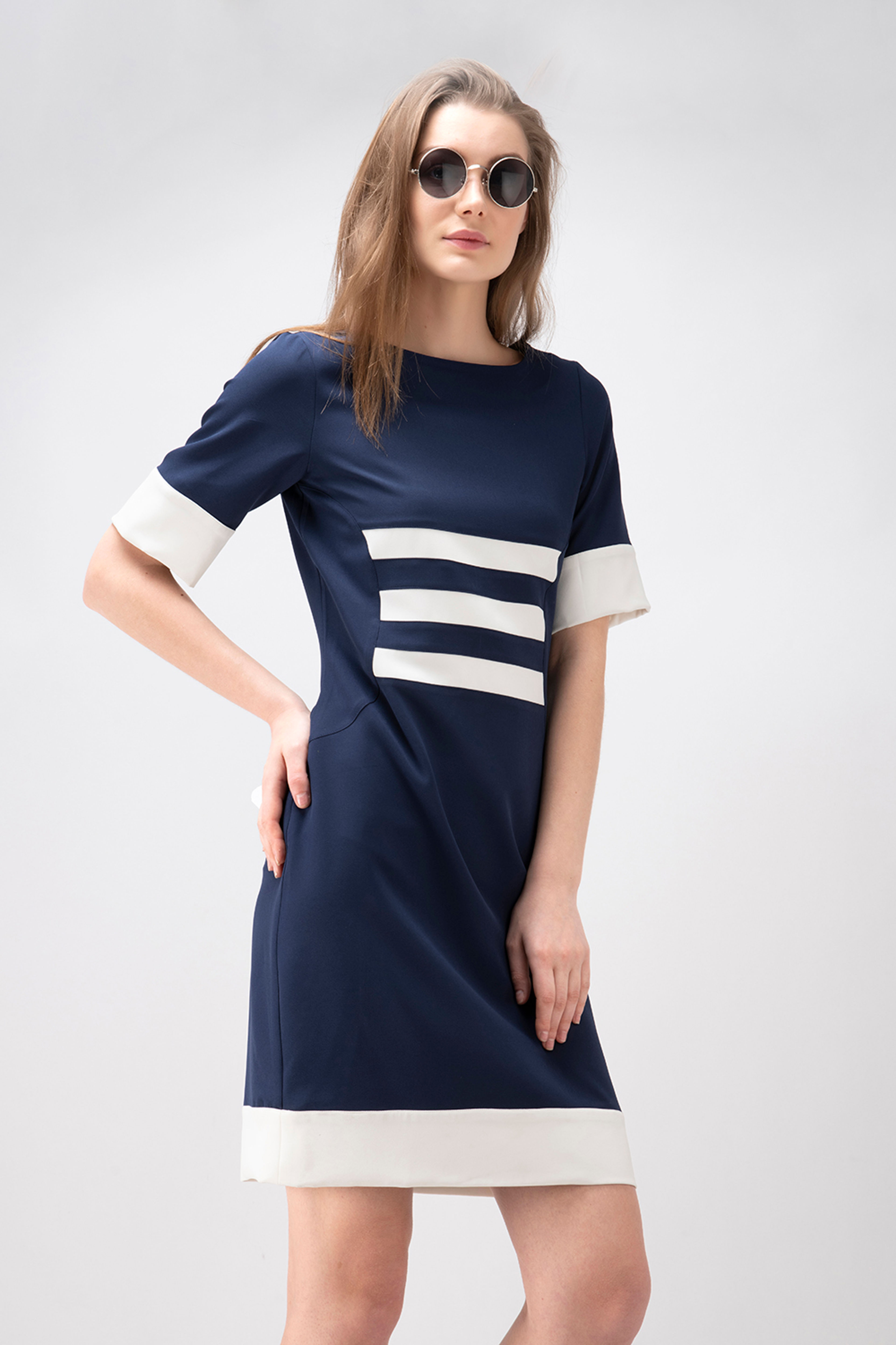 Navy Blue Panel Casual Dress