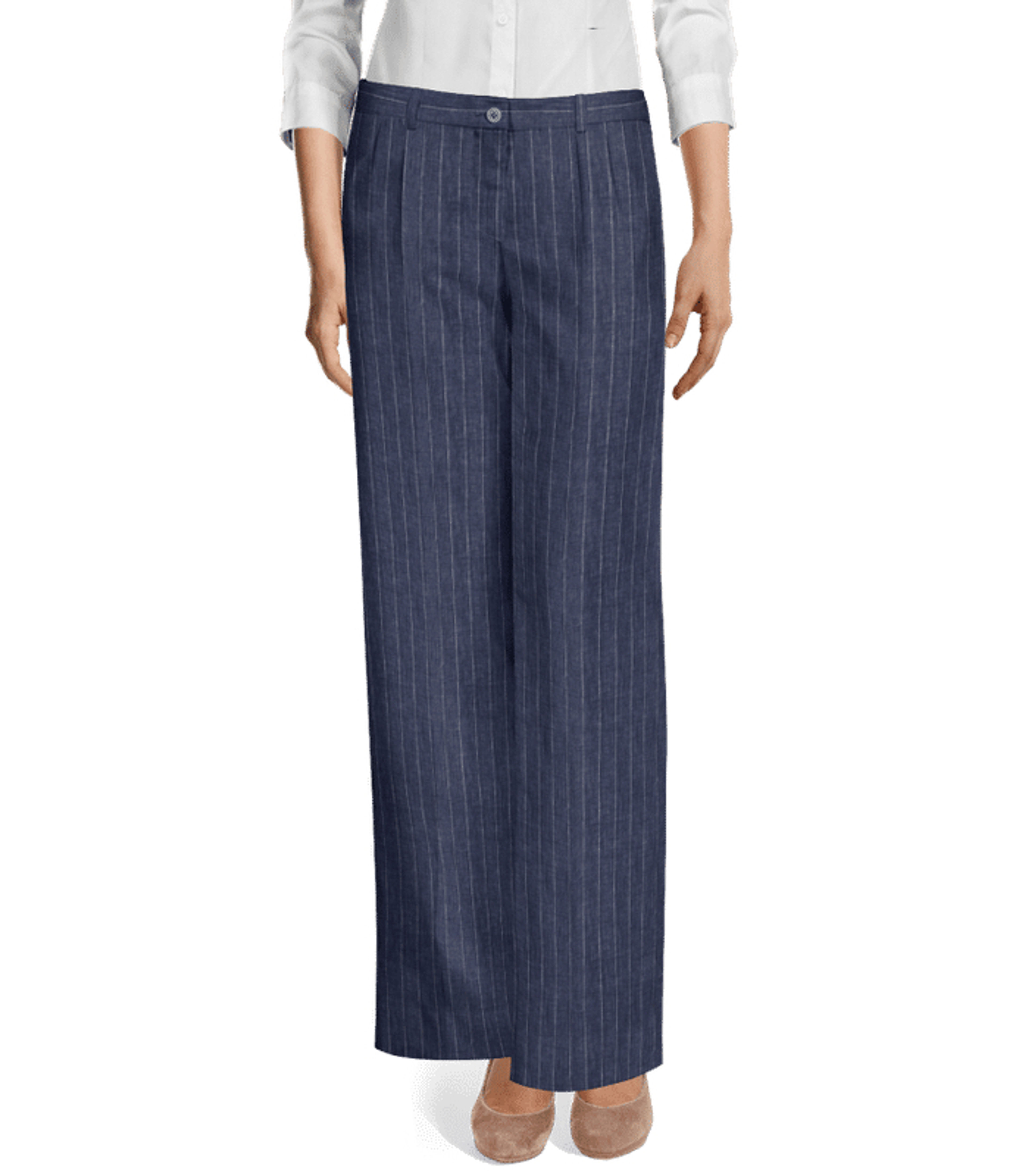 Navy Linen Wide Leg Pants