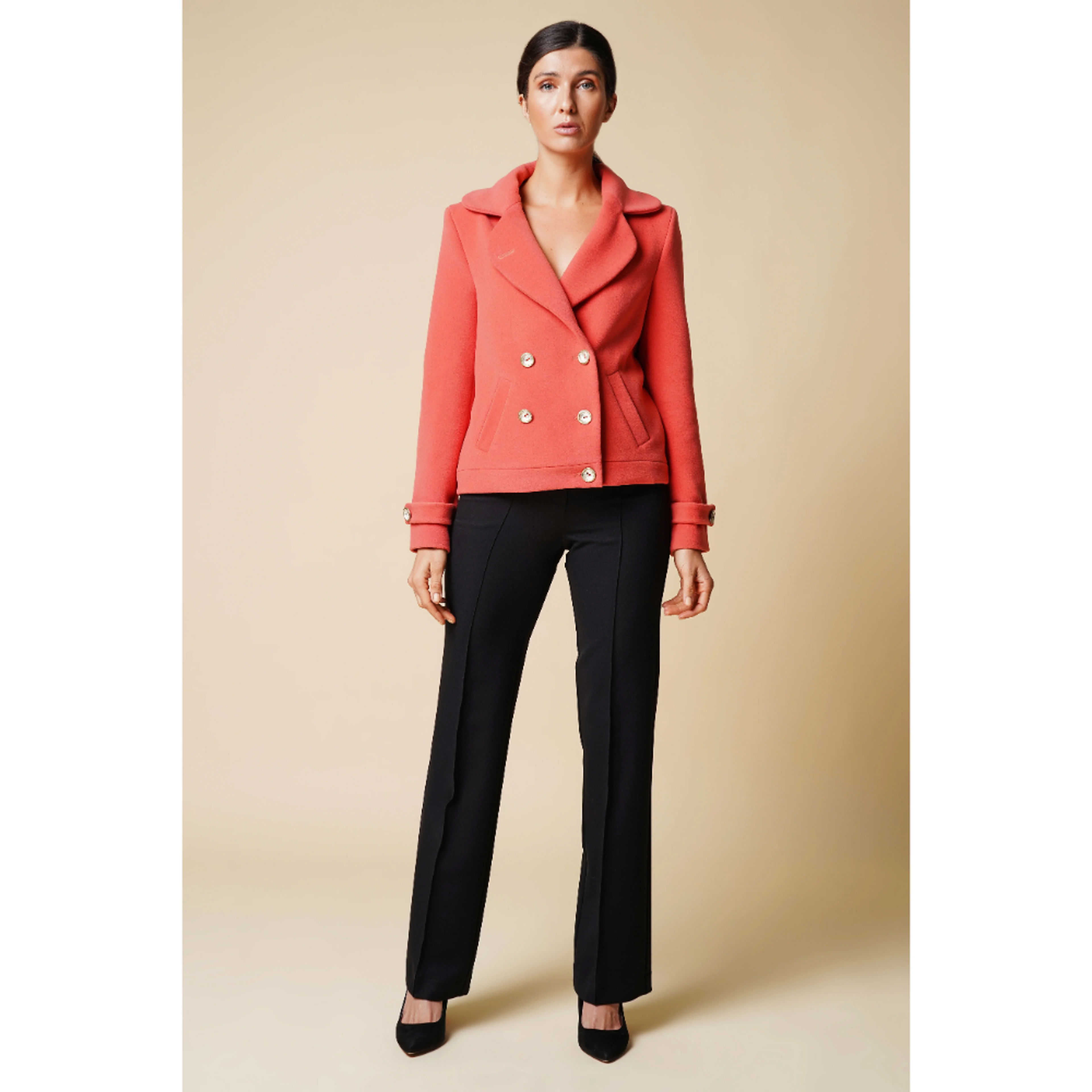 Double breasted cashmere coral orange blazer