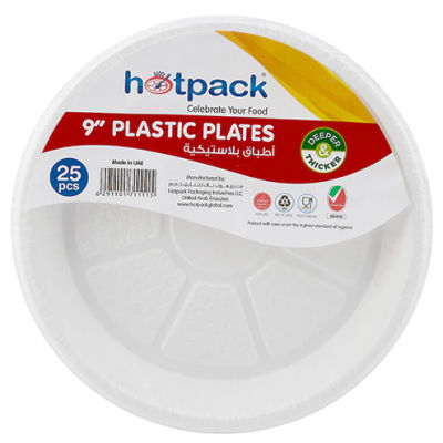 HOTPACK PLASTICS ROUND PLATES 9" 25 PCS