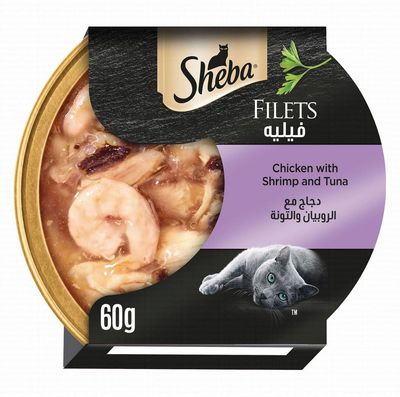 SHEBA DOME WET CAT FOOD FILLETS WITH CHICKEN, SHRIMP & TUNA 60G