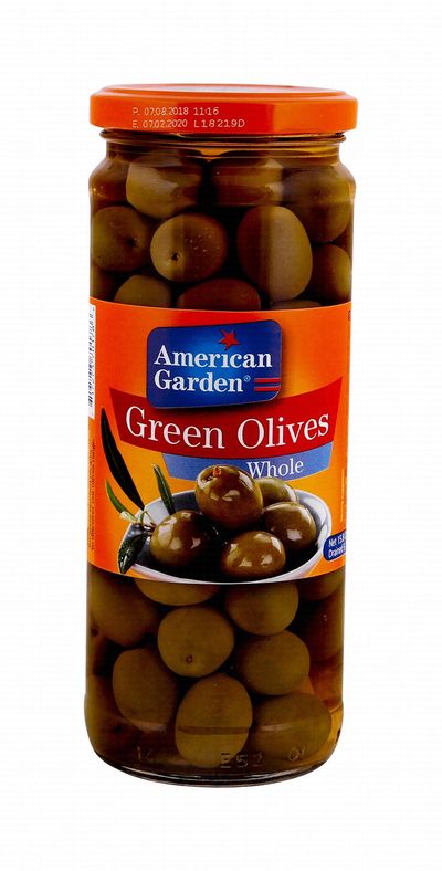 AMERICAN GARDEN WHOLE GREEN OLIVES 450G