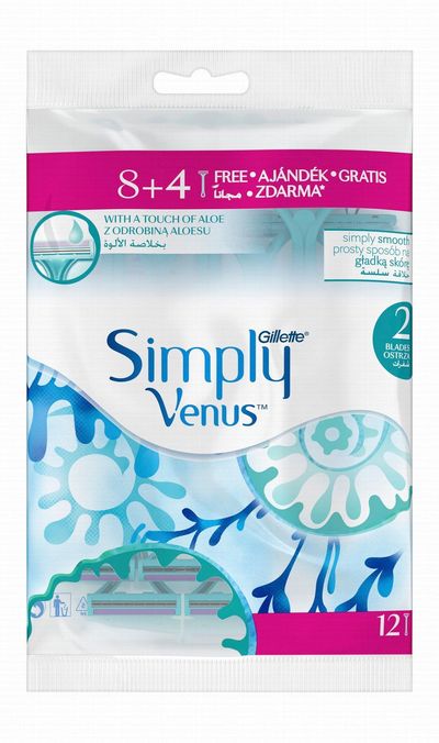 GILLETTE SIMPLY VENUS 2 BLADE RAZORS (8+4 FREE)