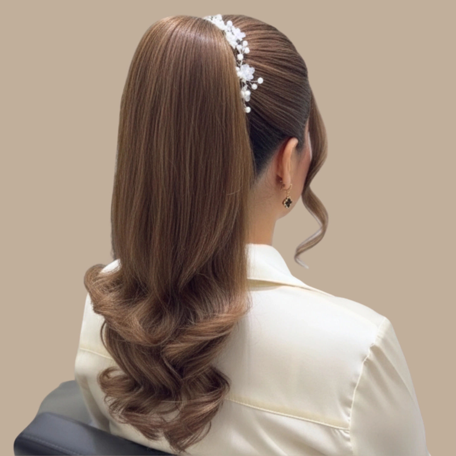 Front view of woman with styled hair