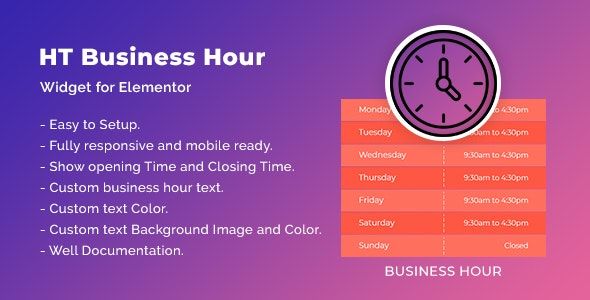 HT Business Hour Widget for Elementor v1.0.1