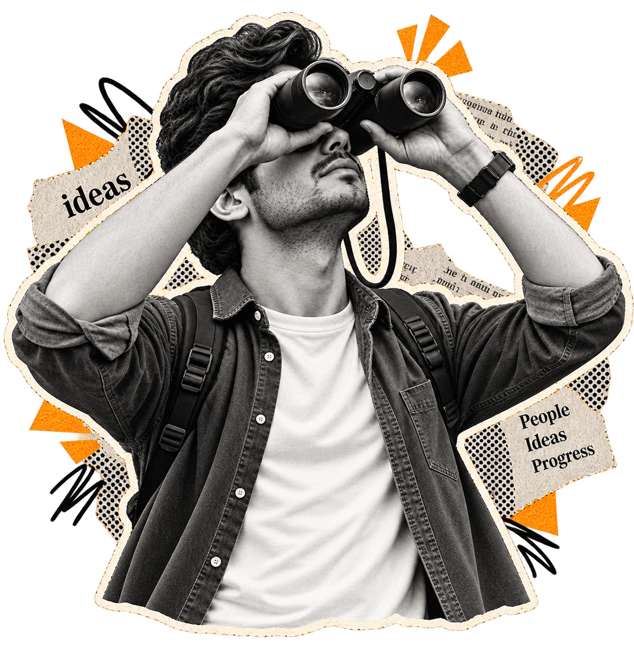 Founder looking through binoculars