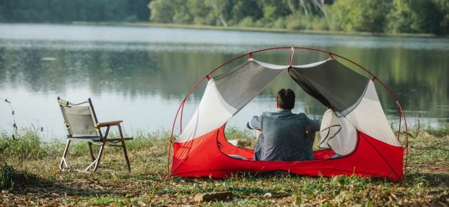 Tent by lake