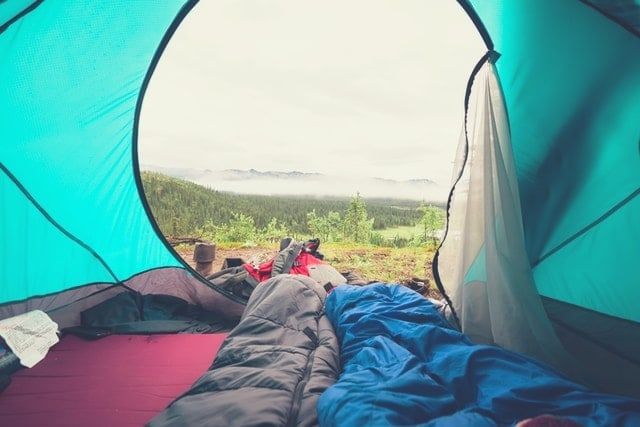 Tent with door open for ventilation