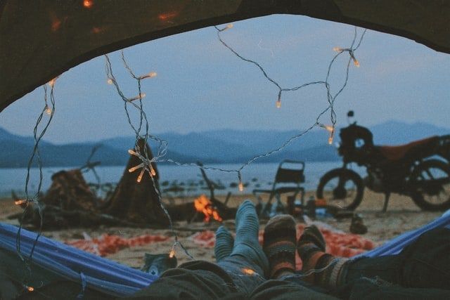 Motorbike in front of tent