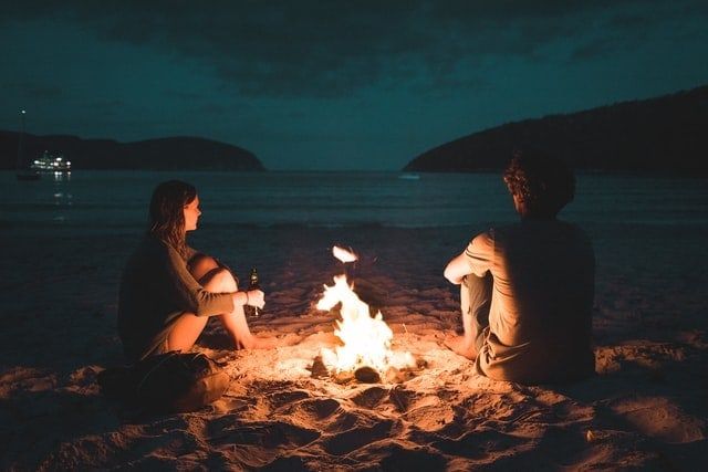 Tasmania Camping Campfire on beach in Australia