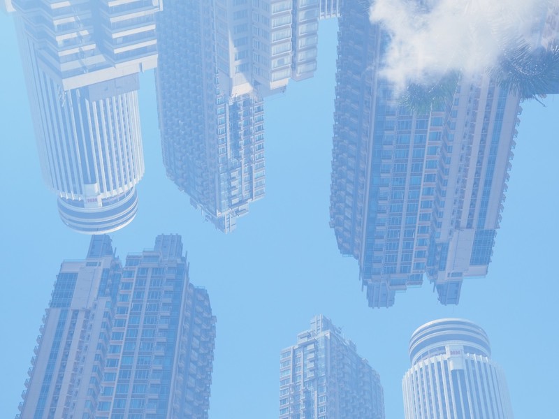 Double exposure of buildings, taken with OM-D E-M10 Mark III