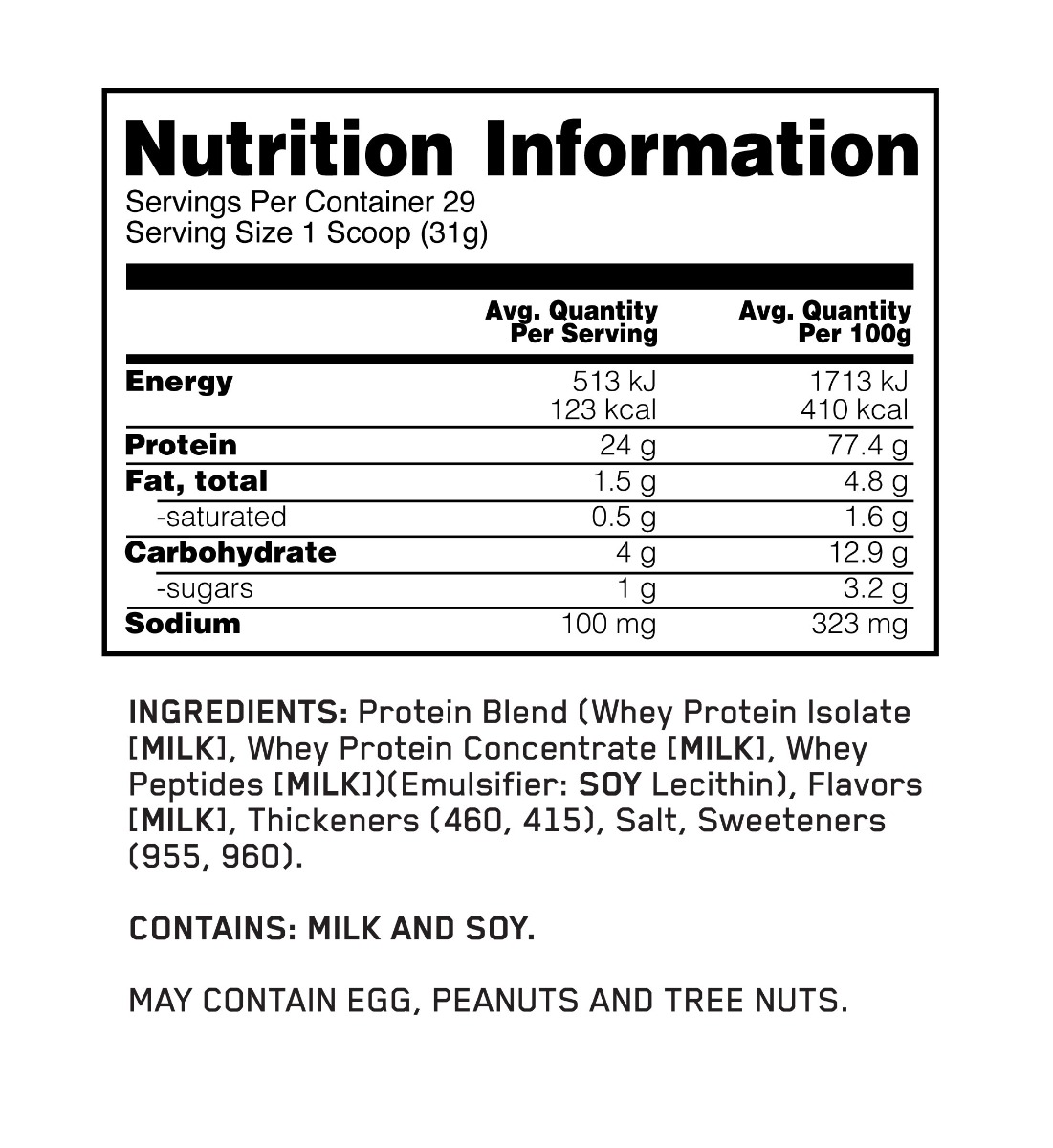 Please note: nutritional information is to be used as a guide only