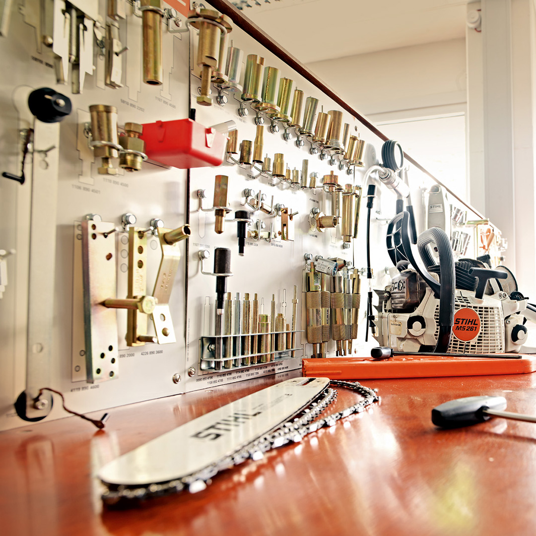 STIHL spare parts in workshop