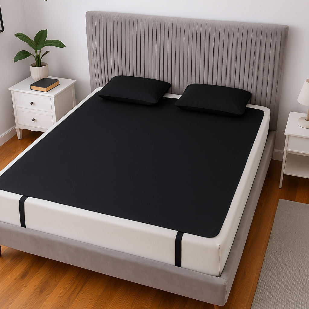 Illustration showing simple setup of the grounding mattress cover