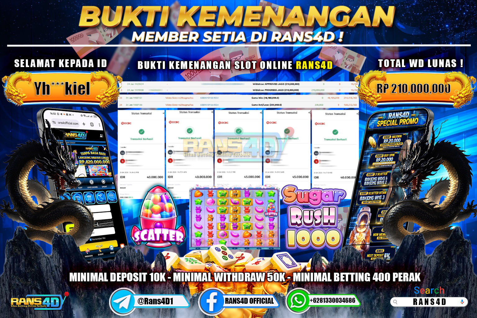 RANS4D JACKPOT SLOT SUGAR RUSH RP 210.000.000; LUNAS