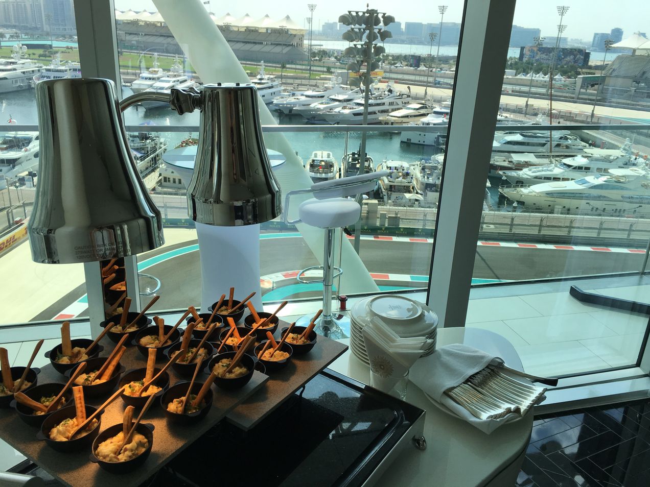 Food is served in the W Hotel Suite at the Abu Dhabi GP