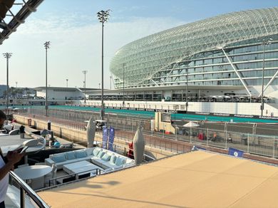 The view on the track from the upper deck of the yacht at the Abu Dhabi GP