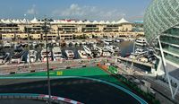 The balcony of the W Hotel Suite overlooks the harbor area of Yas Marina Circuit