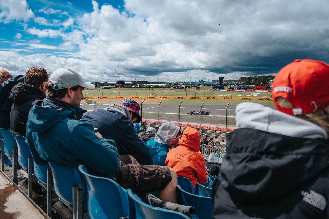Fans during the British GP watching the race from Chapel grandstand