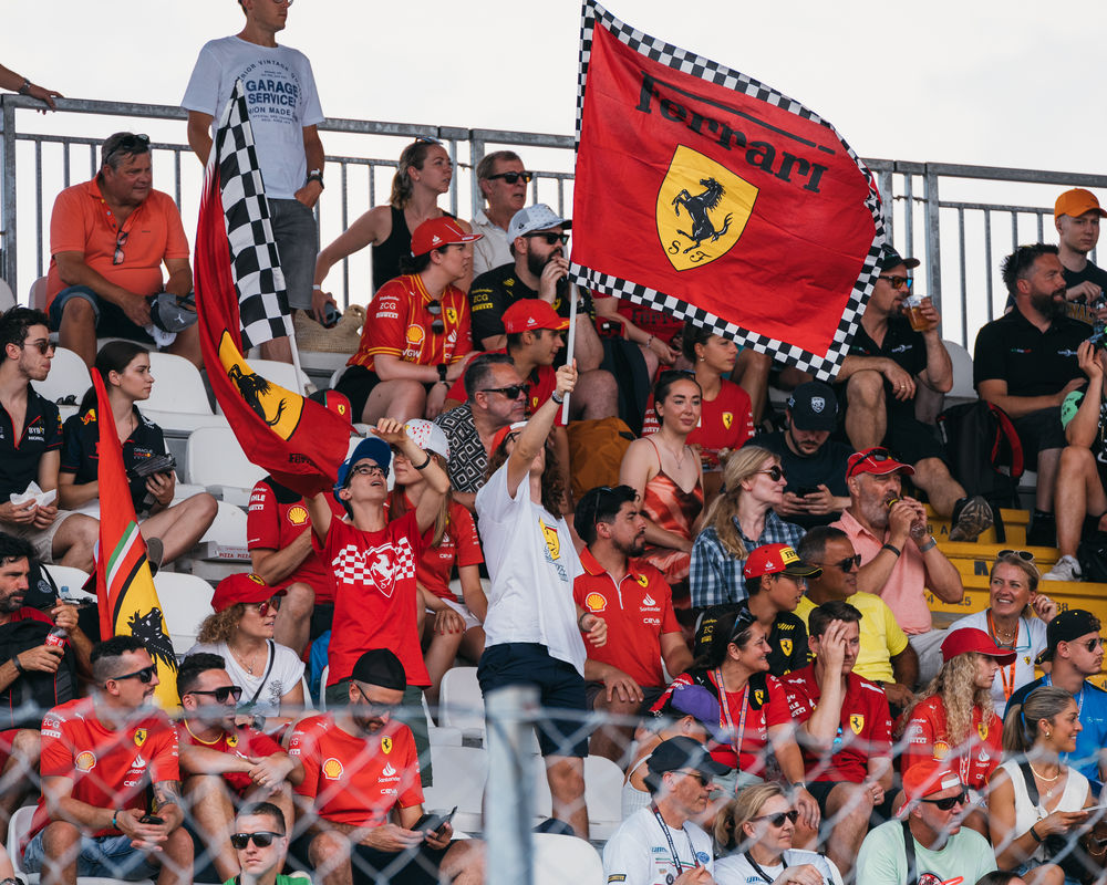 Fans on the grandstands at the Italian GP at Monza Circuit