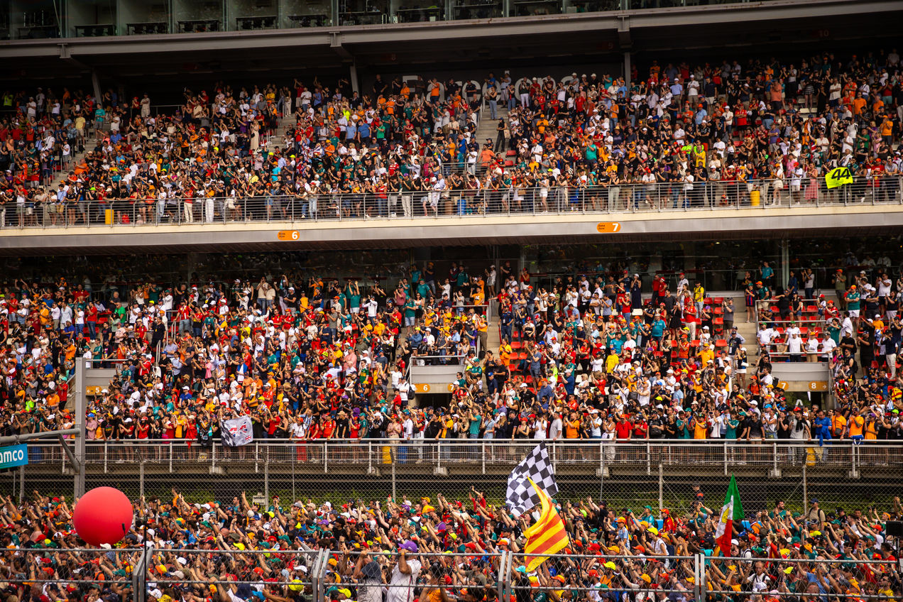 F1 fans on the Main Grandstand at the Spanish GP