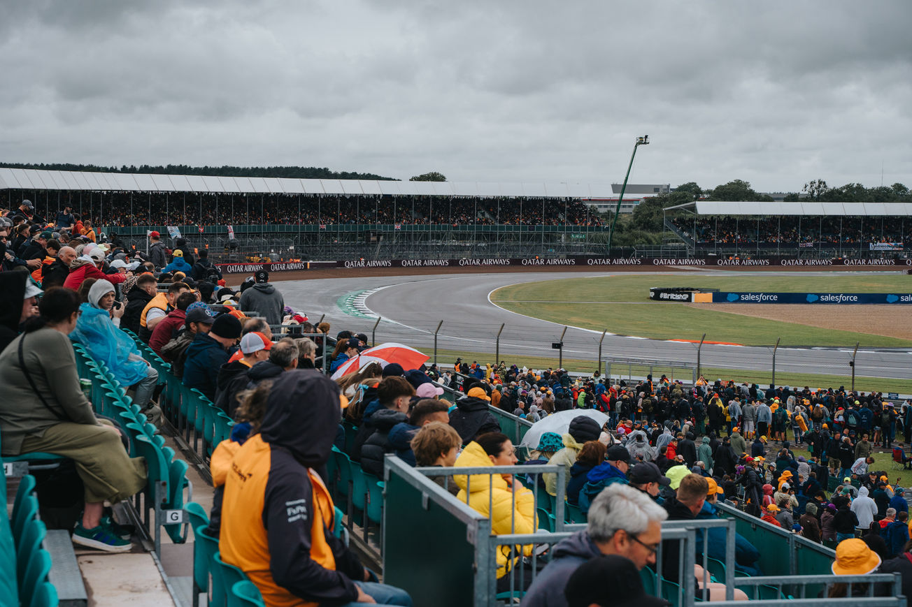 F1 fans watching the British GP from the Vale Grandstand
