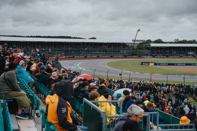 F1 fans watching the British GP from the Vale Grandstand