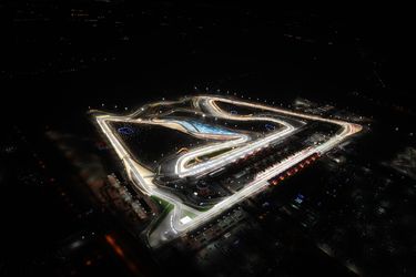 Birds-eye view of the Bahrain International Circuit by night