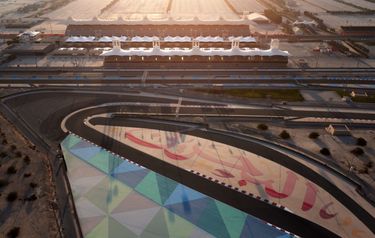 Luchtfoto van bocht 10 van het Bahrain International Circuit - GP van Bahrein