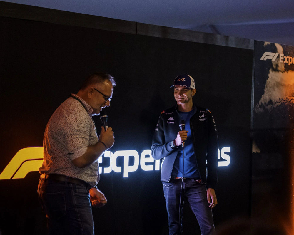 Esteban Ocon interviewed during the F1 Live event